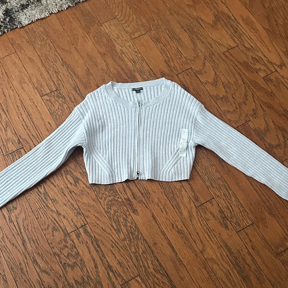 Wild Fable Light Gray/Blue Ribbed Cropped Cardigan